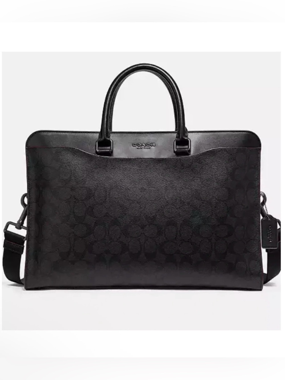 Coach Beckett Slim Brief Case Signature Coated Canvas Leather Brown Black Mens
